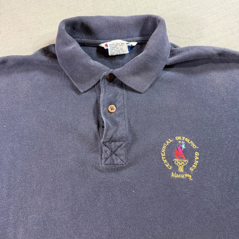 Champion Polo Shirt Mens Medium Blue‎ Good 1996 Atlanta Olympic Games Vintage